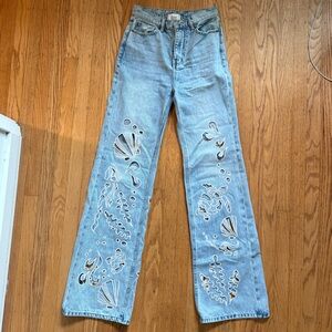 BDG Light Blue Straight Leg Jeans with Cut-Outs